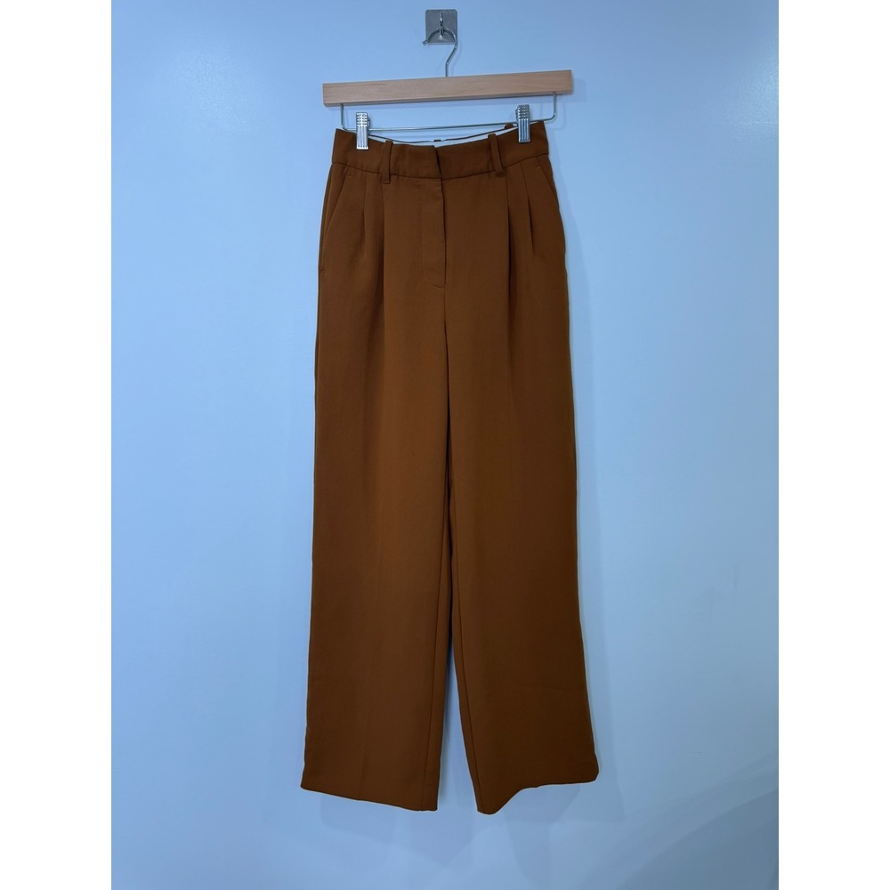 Aritzia Wilfred Women Brown Effortless Pleated Wide Leg Dress Pants Size 0
